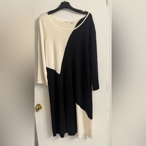 Cato Black and Cream Asymmetrical Sheath Dress with Dolman Sleeves